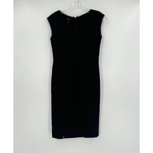 Escada Black Virgin Wool Silk Mesh Detail Sleeveless Sheath Dress Sz 34 US 4